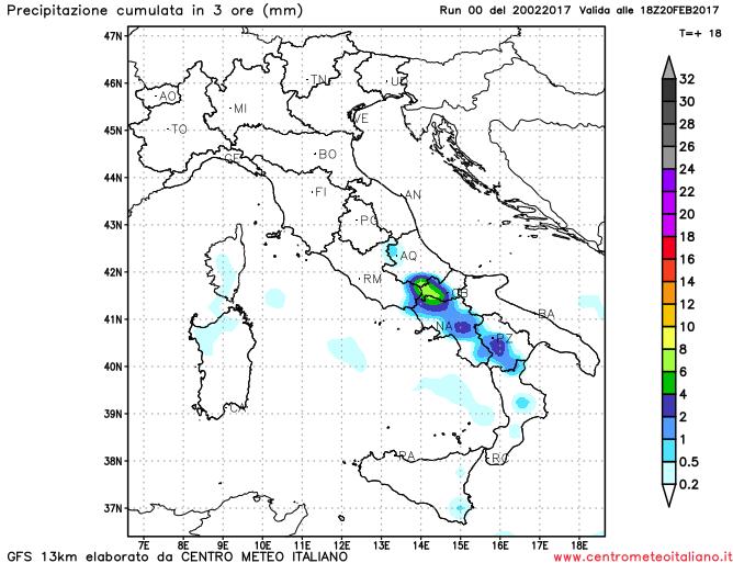 Locali fenomeni previsti nel pomeriggio dal modello GFS sull'Italia