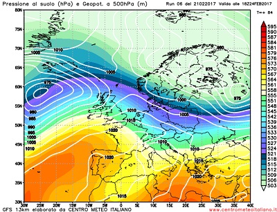 L'impulso instabile visto da GFS fra centro e nord Italia nella giornata di Venerdi 24.