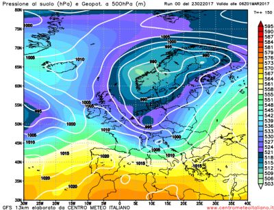 Analisi modelli GFS00Z: imminente fase instabile, poi un periodo dinamico tra brevi anticicloni e aria atlantica 23 febbraio 2017 
