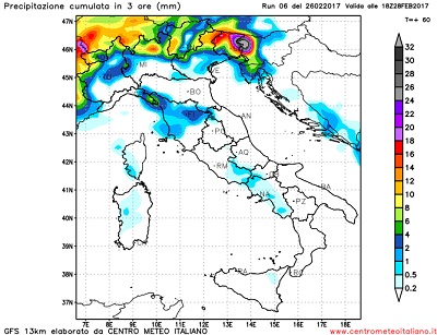 Le precipitazioni attese sulle regioni del nord Italia durante la giornata di Martedi 28, con gli accumuli più elevati attesi lungo i rilievi prealpini e alpini specie centro orientali. 