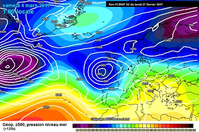 La profonda e vasta depressione prevista sull'Europa occidentale nella giornata di Sabato, che si prevede piloterà una ben più intensa perturbazione Atlantica sull'Italia.