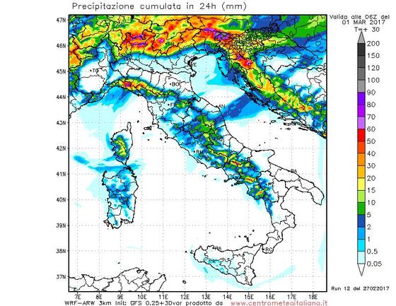 Precipitazioni attese nelle prossime 24 ore dal nostro modello WRF ad alta risoluzione Precipitazioni attese nelle prossime 24 ore dal nostro modello WRF ad alta risoluzione