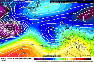 La vasta saccatura Atlantica che dalla giornata di Venerdi inizierebbe ad apportare un peggioramento a partire dal nord Italia.
