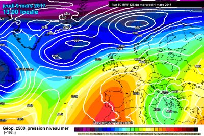 Analisi modelli ECMWF12Z:  prossima settimana incerta al Centro-Sud, torna l’Anticiclone in Europa?  1 marzo  2017, fonte: Meteociel