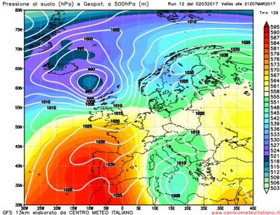 Analisi modelli GFS12Z: si sta per aprire un periodo perturbato, permane incertezza nel medio-lungo periodo, con anticiclone in avanzamento verso la Penisola iberica 2 marzo 2017