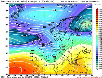 Analisi modelli GFS 00Z: intensa fase di maltempo in arrivo sull' Italia prima al Nord, poi al centro-sud