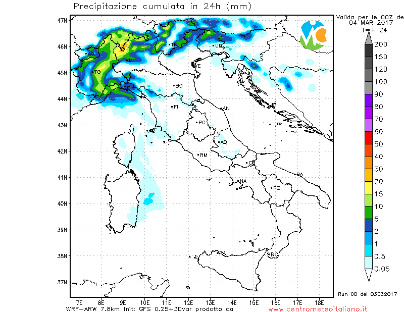 Fenomeni previsti nella giornata sull'Italia dal nostro modello WRF Fenomeni previsti nella giornata sull'Italia dal nostro modello WRF