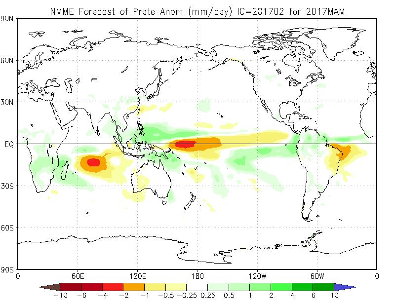 Trimestre primaverile con precipitazioni nella norma secondo il modello climatico NMME sull'Europa - cpc.ncep.noaa.gov Trimestre primaverile con precipitazioni nella norma secondo il modello climatico NMME sull'Europa - cpc.ncep.noaa.gov