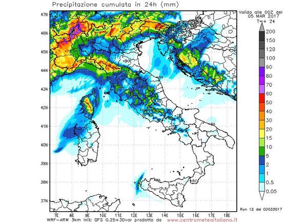 Fenomeni previsti sull'Italia nella gioranta odierna dal nostro modello WRF Fenomeni previsti sull'Italia nella gioranta odierna dal nostro modello WRF