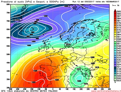 La situazione sinottica attesa da GFS12z per la giornata di Mercoledi 8 , con residua instabilità sulle regioni meridionali, mentre un miglioramento del tempo interesserà le restanti regioni del centro e nord Italia grazie ad un rinforzo dell'alta pressione.