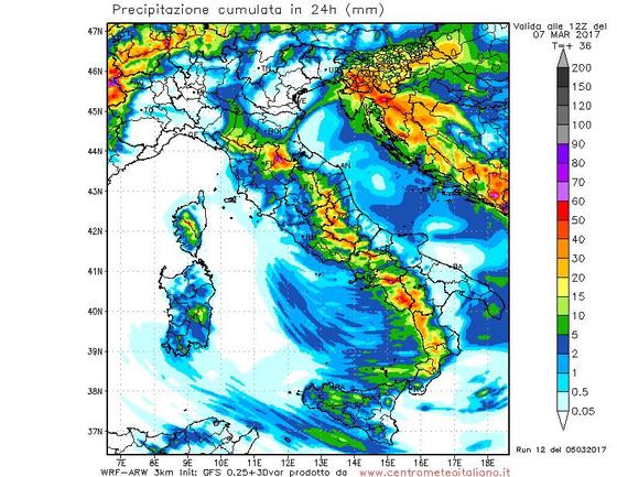 Precipitazioni previste sull'Italia dal nostro modello WRF nelle prossime 24 ore Precipitazioni previste sull'Italia dal nostro modello WRF nelle prossime 24 ore