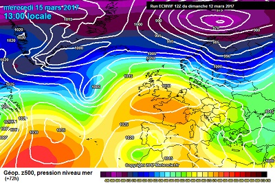 La situazione per Mercoledi 15 confermata anche dal modello Europeo ECMWF12z.
