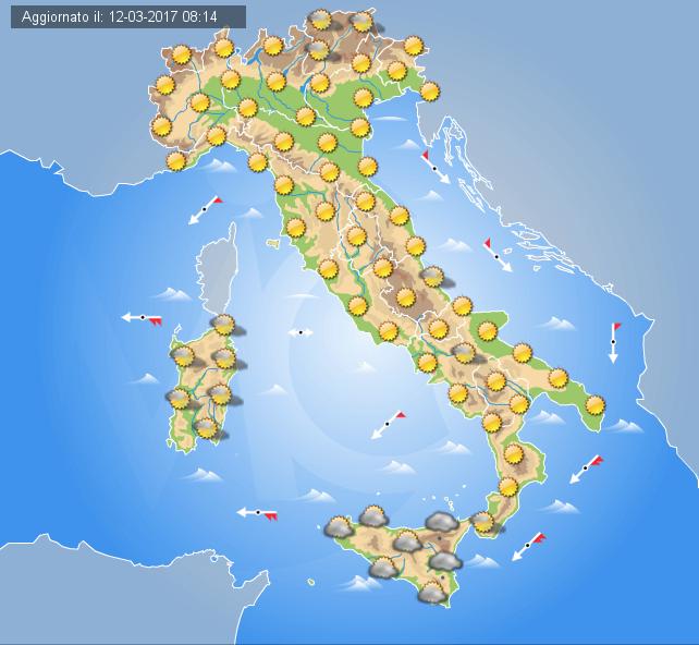Meteo domani 13 Marzo 2017: sole prevalente sull'Italia salvo locali nubi in transito, qualche pioggia possibile sulla Sicilia. Meteo domani 13 Marzo 2017: sole prevalente sull'Italia salvo locali nubi in transito, qualche pioggia possibile sulla Sicilia.