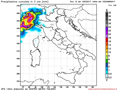 Le precipitazioni attese in Piemonte e sul Ponente Ligure nella giornata di Venerdi.