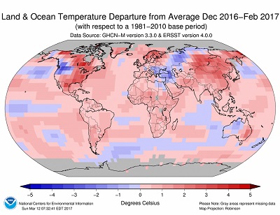 INVERNO 2016-2017 è stato il secondo più caldo di sempre a livello globale
