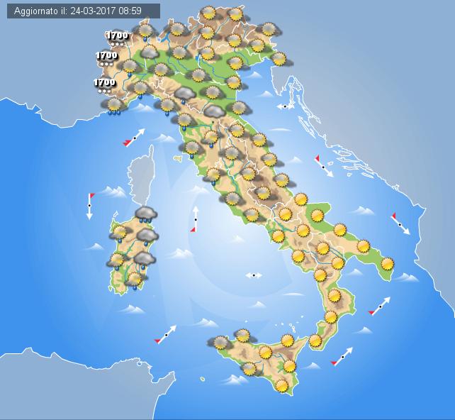 Previsioni meteo Italia, domani 25 Marzo 2017