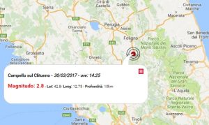 Terremoto oggi, scossa M 2.8 in Umbria