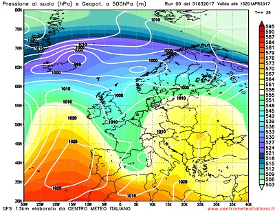 Analisi Modelli 00Z del 31 Marzo 2017: cede l' Anticiclone e tornano le piogge sull' Italia specie da Domenica