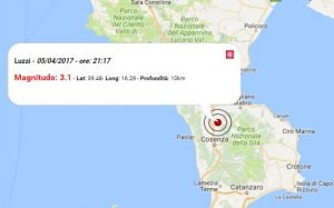 Terremoto oggi Calabria, scossa M 3.1 in provincia di Cosenza