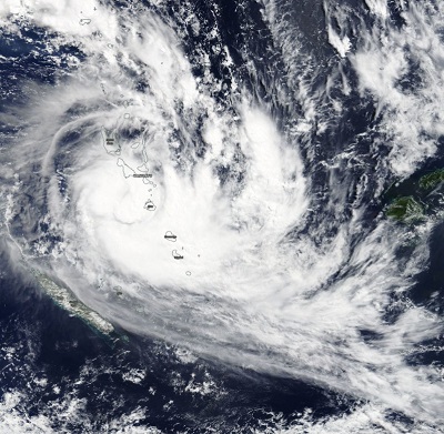 Ciclone tropicale Cook visto dal Satellite ad alta risoluzione della Nasa. Fonte: NASA Terra/MODIS