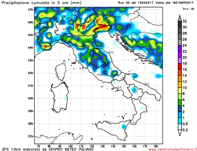 Precipitazioni attese durante questo pomeriggio e serata sulle regioni centro settentrionali Italiane, per il transito di una perturbazione Atlantica.