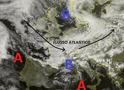 Situazione satellitare relativa alle ultime ore, con l'ingresso sul nord Italia di una veloce perturbazione Atlantica veicolata da un flusso Atlantico piuttosto attivo sull'Europa centro settentrionale. Tempo più stabile e sereno invece al sud Italia.