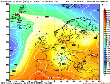Analisi modelli GFS00Z: estrema incertezza nel medio termine, goccia fredda in transito sull’Europa centrale. Ancora difficile la sua esatta collocazione 27 aprile 2017