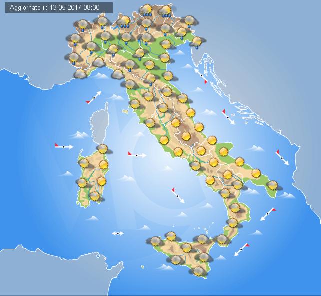 Meteo domani 14 Maggio 2017, locali piogge al Nord più stabile e prevalentemente soleggiato altrove