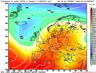 Analisi modelli GFS 00Z: ultime note d' instabilità sull' Italia nella giornata odierna, poi decisa rimonta dell' Anticiclone