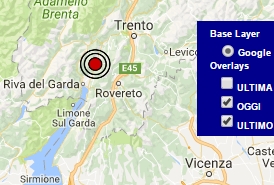 Terremoto oggi Trentino Alto Adige 20 maggio 2017, scossa M 2.4 provincia di Trento - Dati Ingv