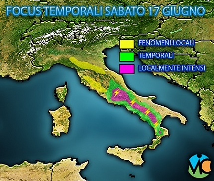 Oggi, 17 giugno 2017, condizioni meteo all'insegna del caldo ma con qualche temporale pomeridiano localmente anche intenso al Centro-Sud. Oggi, 17 giugno 2017, condizioni meteo all'insegna del caldo ma con qualche temporale pomeridiano localmente anche intenso al Centro-Sud.