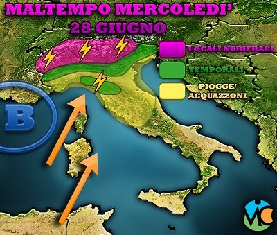 ALLERTA METEO sulle regioni del Nord ITALIA per temporali anche intensi in arrivo dalle prossime ore.