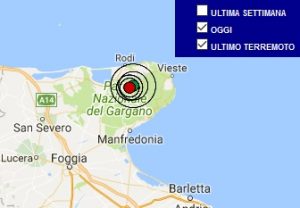 Terremoto oggi Puglia 10 luglio 2017, scossa M 3.4 provincia di Foggia - Dati Ingv