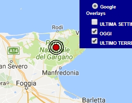 Terremoto oggi Puglia 12 luglio 2017, scossa M 2.3 provincia di Foggia - Dati Ingv