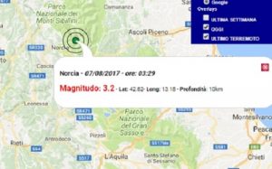 Terremoto oggi Umbria 7 agosto 2017, scossa M 3.2 provincia di Perugia - Dati Ingv