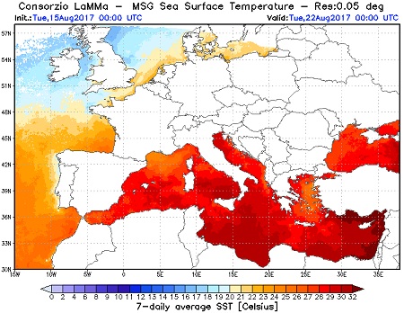 Temperature Mar Mediterraneo in questa ultima decade di agosto 2017 - lamma.rete.toscana.it Temperature Mar Mediterraneo in questa ultima decade di agosto 2017 - lamma.rete.toscana.it