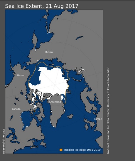 Estensione del ghiaccio artico al 21 agosto 2017 - nsidc.org