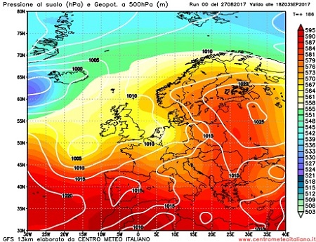 Saccatura atlantica in arrivo da ovest per i primi giorni di settembre secondo il modello GFS Saccatura atlantica in arrivo da ovest per i primi giorni di settembre secondo il modello GFS