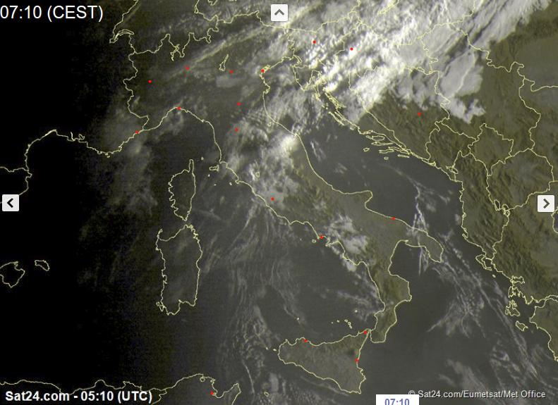 Tempo in atto sull'Italia: peggioramento meteo in arrivo con nubi in aumento e locali piogge al Centro-Nord - sat24.com Tempo in atto sull'Italia: peggioramento meteo in arrivo con nubi in aumento e locali piogge al Centro-Nord - sat24.com