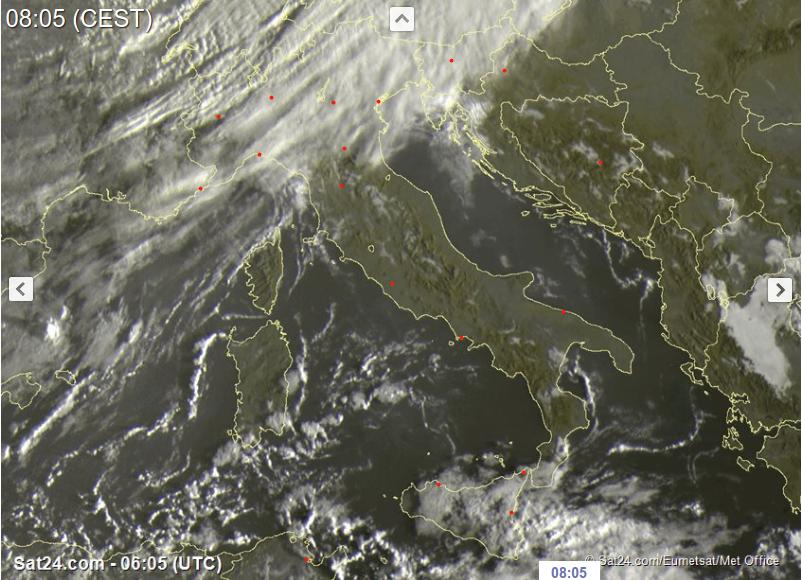 Condizioni meteo instabili sull'Italia con temporali localmente intensi - sat24.com