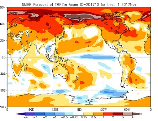 Tendenza meteo per il mese di novembre 2017 secondo il modello climatico NMME - cpc.ncep.noaa.gov Tendenza meteo per il mese di novembre 2017 secondo il modello climatico NMME - cpc.ncep.noaa.gov