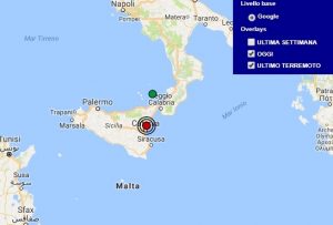 Terremoto oggi Sicilia 17 ottobre 2017, scossa M 2.5 provincia di Catania - Dati Ingv