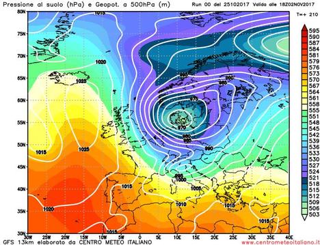 Impulsi freddi sull'Italia entro la prima di novembre secondo il modello GFS Impulsi freddi sull'Italia entro la prima di novembre secondo il modello GFS