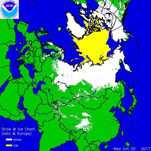 Estensione della copertura nevosa sull'emisfero boreale - natice.noaa.gov