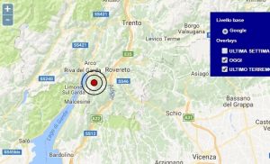 Terremoto oggi Trentino Alto Adige 31 ottobre 2017, scossa M 3.1 provincia di Trento - Dati Ingv