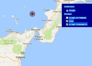 Terremoto oggi Calabria 9 novembre 2017, scossa M 2.3 in mare, Tirreno meridionale - Dati Ingv