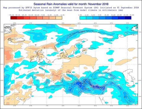 Anomalie di precipitazione previste dal modello ECMWF per novembre 2018 - effis.jrc.ec.europa.eu Anomalie di precipitazione previste dal modello ECMWF per novembre 2018 - effis.jrc.ec.europa.eu