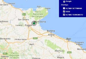 Terremoto oggi Puglia 11 dicembre 2017, scossa M 2.4 provincia di Foggia - Dati Ingv