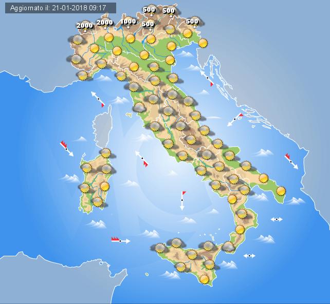 Previsioni meteo in Italia per Lunedì 22 gennaio 2018