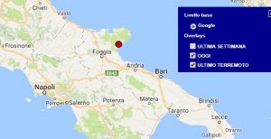 Terremoto oggi Puglia 24 gennaio 2018, scossa M 2.0 provincia di Foggia - Dati Ingv